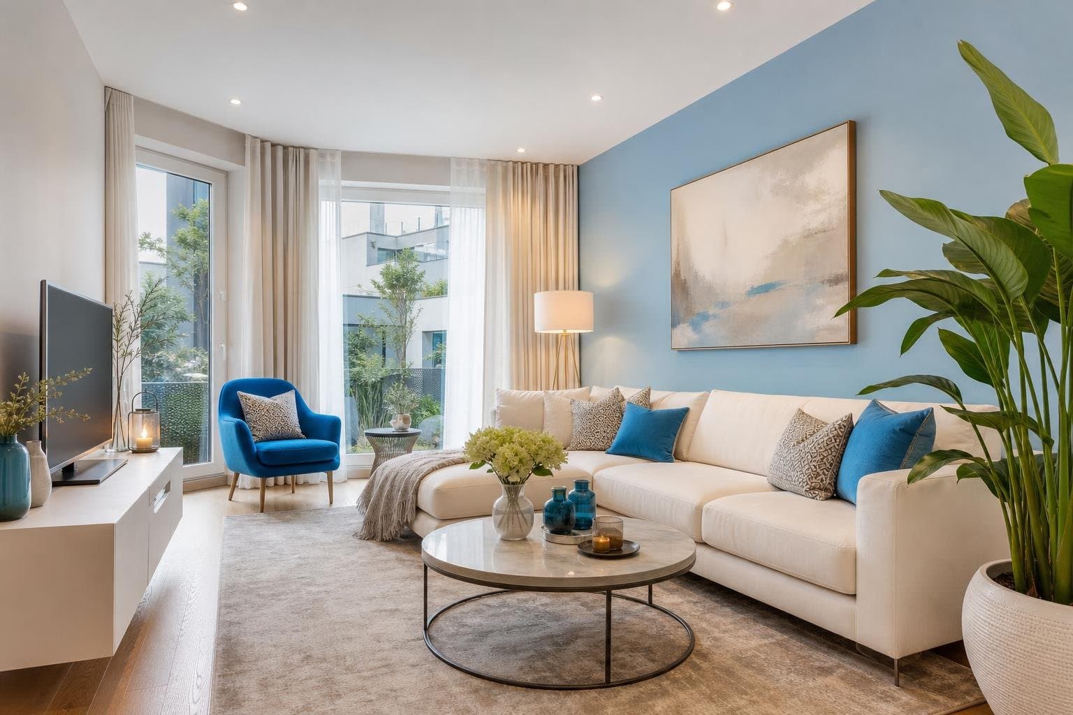 Intérieur décoré avec des couleurs harmonieuses et du mobilier moderne