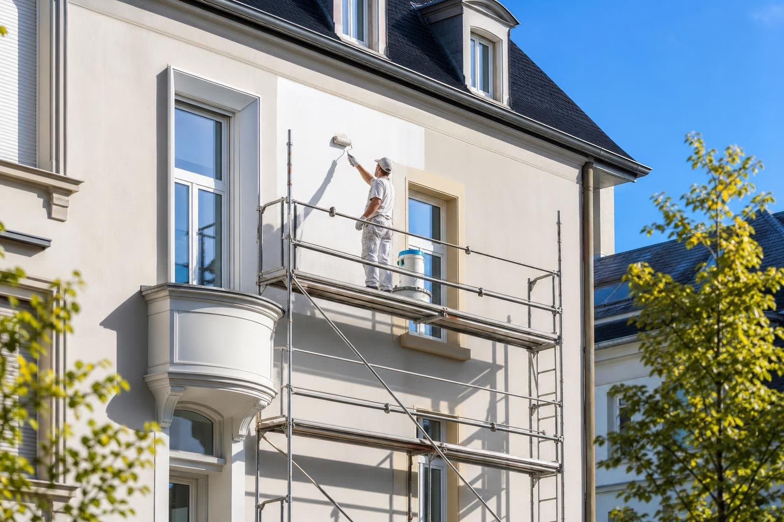 Façade de maison fraîchement rénovée et repeinte